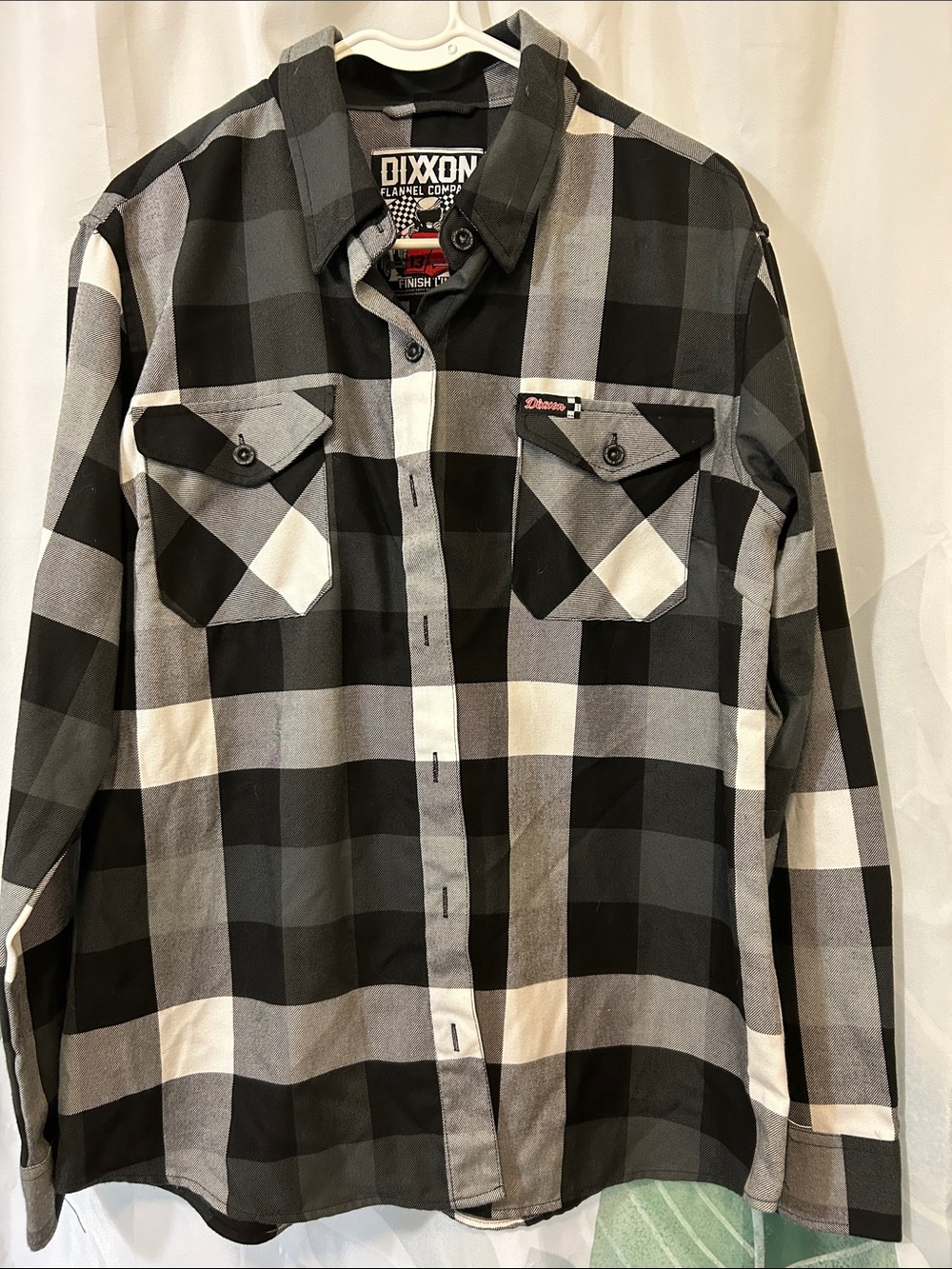 DIXXON “Finish Line” Black Gray and White Buffalo Plaid Button-Down Shirt